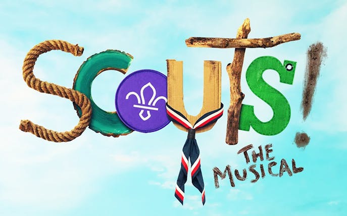 Scouts! The Musical logo with rope, wood, and scout emblem.
