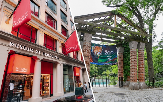 Museum of Broadway entrance and Central Park Zoo entrance in New York City.