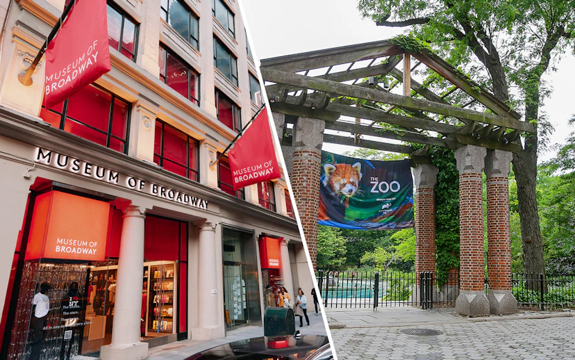 Museum of Broadway entrance and Central Park Zoo entrance in New York City.