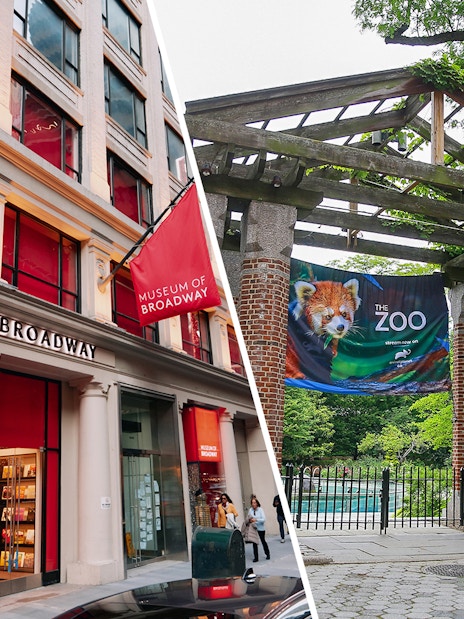 Museum of Broadway entrance and Central Park Zoo entrance in New York City.