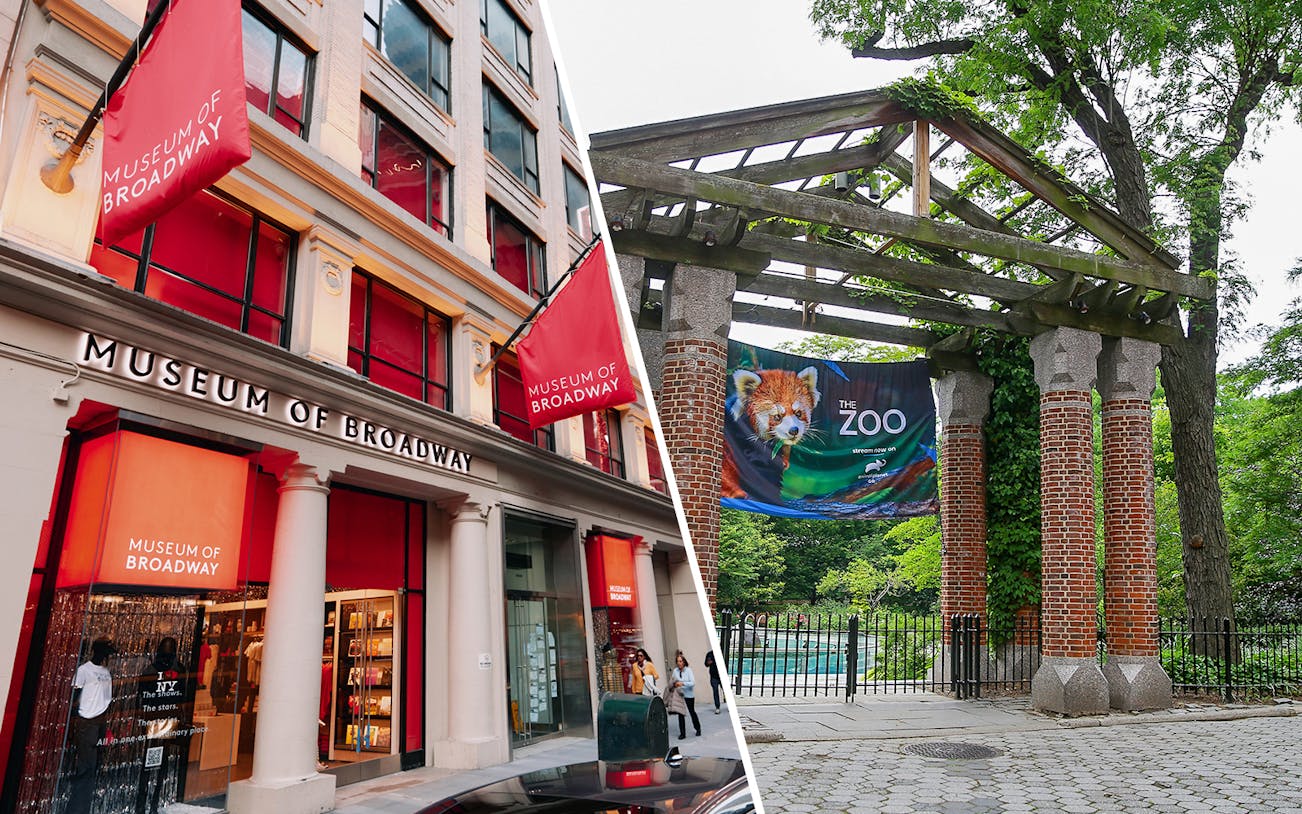 Museum of Broadway entrance and Central Park Zoo entrance in New York City.