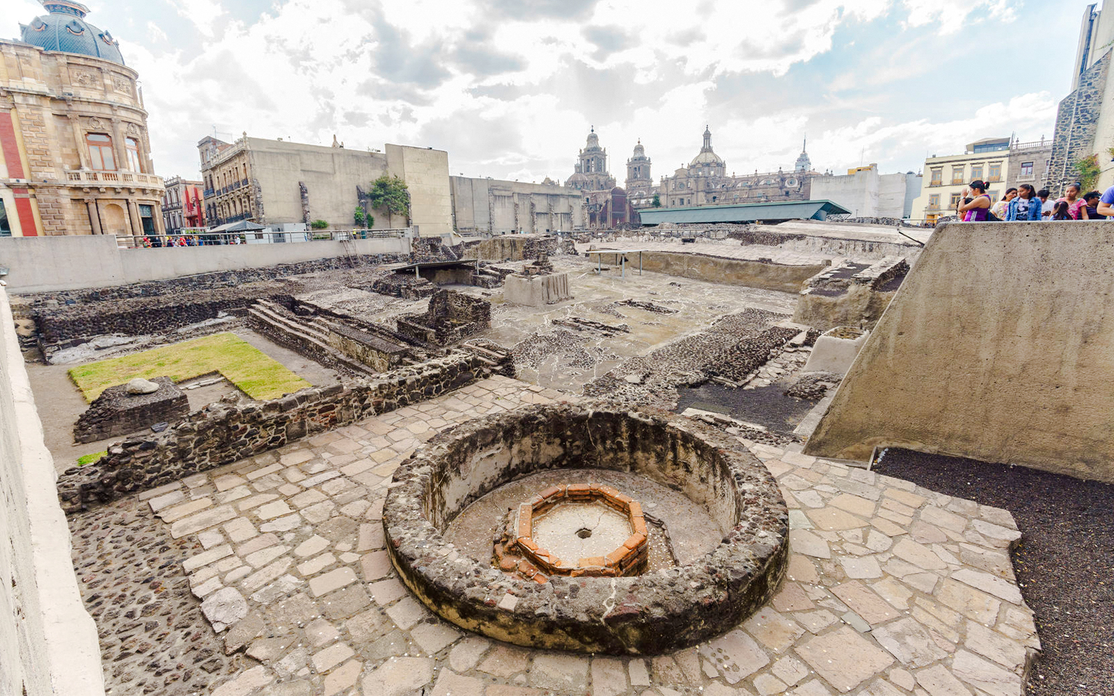 Templo Mayor Museum ruins with ancient stone carvings in Mexico City.