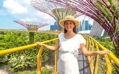 Woman posing at Supertree Grove, Gardens by the Bay, Singapore.