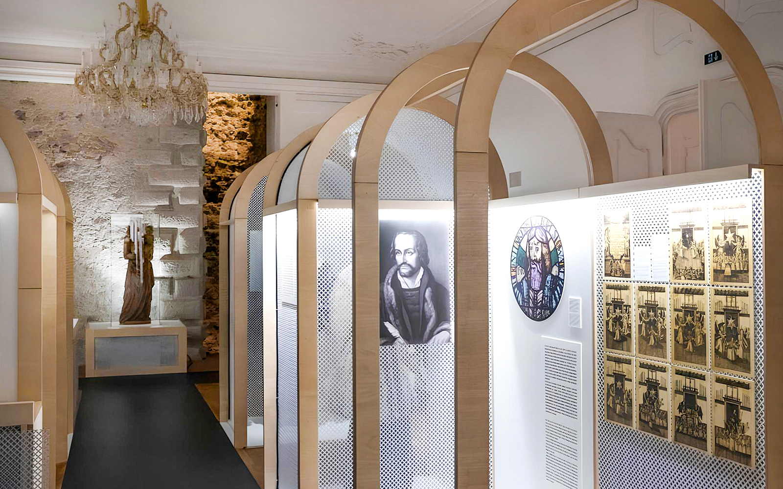 Exhibit inside Bratislava Castle featuring historical portraits and artifacts.