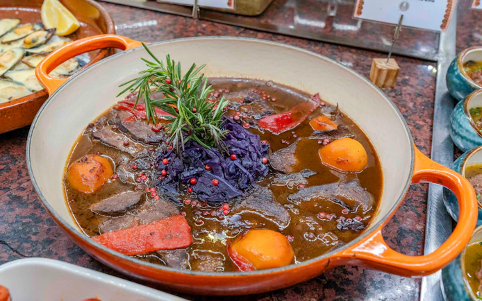 Stew with vegetables and herbs served at Tablao Cordobes.