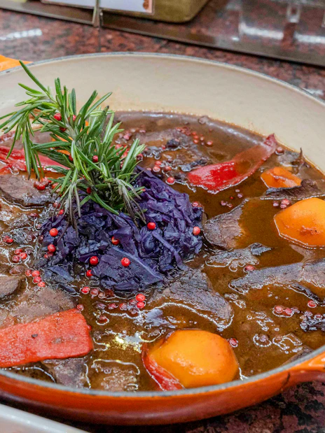 Stew with vegetables and herbs served at Tablao Cordobes.