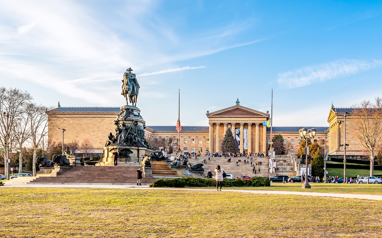 Equestrian statue in front of Philadelphia Museum of Art.