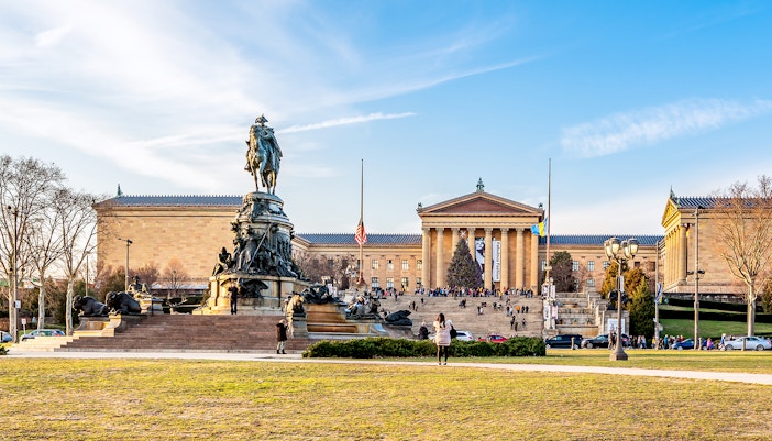 Equestrian statue in front of Philadelphia Museum of Art.