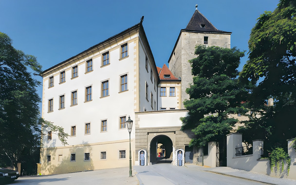 Lobkowicz Palace Museum exterior with visitors exploring historic architecture in Prague.
