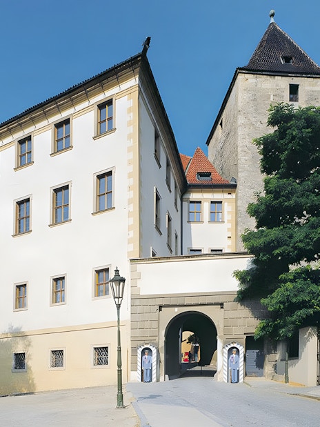 Lobkowicz Palace Museum exterior with visitors exploring historic architecture in Prague.
