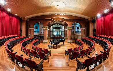 Palau de la Musica Catalana concert hall with grand piano, Barcelona.