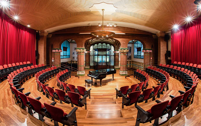 Palau de la Musica Catalana concert hall with grand piano, Barcelona.