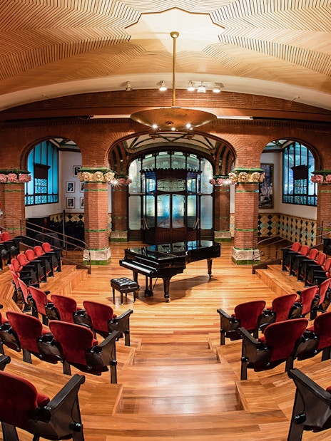 Palau de la Musica Catalana concert hall with grand piano, Barcelona.