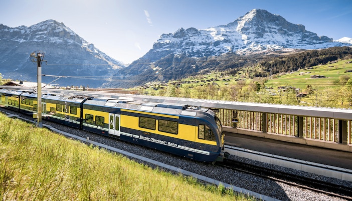 Bernese Oberland Train passing through Grindelwald Terminal
