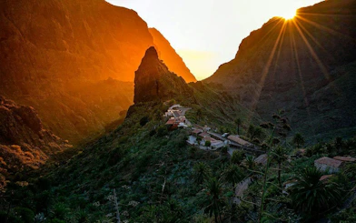 Masca Village at sunset with mountains in Teide National Park, Tenerife.