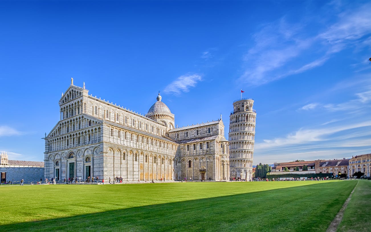 Cathedral and Leaning Tower at Square of Miracles, Pisa.