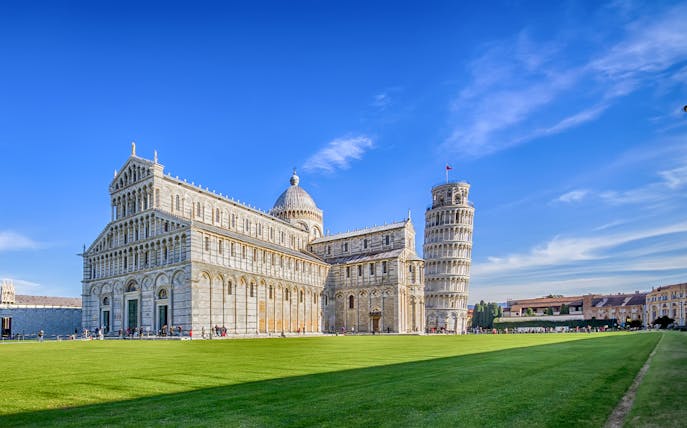 Cathedral and Leaning Tower at Square of Miracles, Pisa.