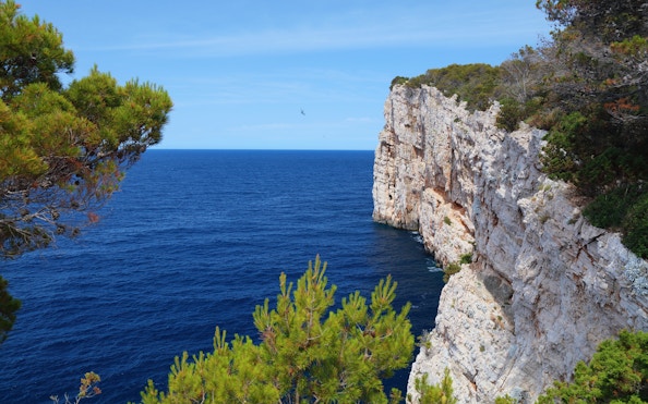 Cliffside view of the Adriatic Sea at Telascica Nature Park, Croatia.