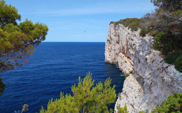 Cliffside view of the Adriatic Sea at Telascica Nature Park, Croatia.