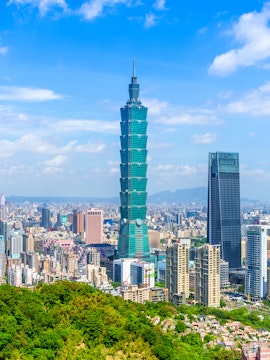 Taipei 101 skyscraper with cityscape view from observatory.