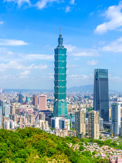 Taipei 101 skyscraper with cityscape view from observatory.