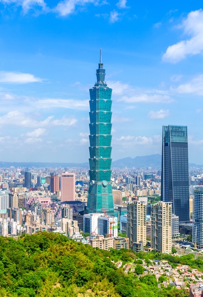 Taipei 101 skyscraper with cityscape view from observatory.