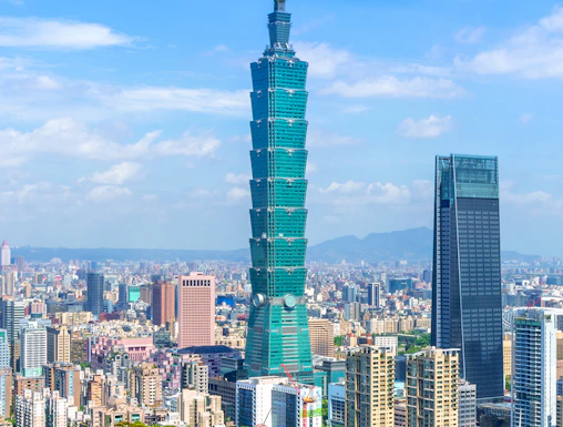 Taipei 101 skyscraper with cityscape view from observatory.
