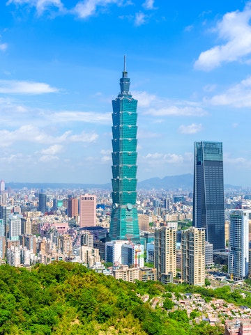 Taipei 101 skyscraper with cityscape view from observatory.