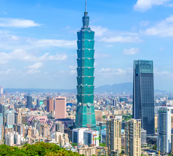 Taipei 101 skyscraper with cityscape view from observatory.