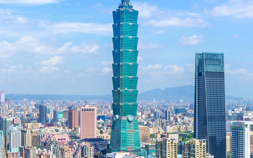Taipei 101 skyscraper with cityscape view from observatory.