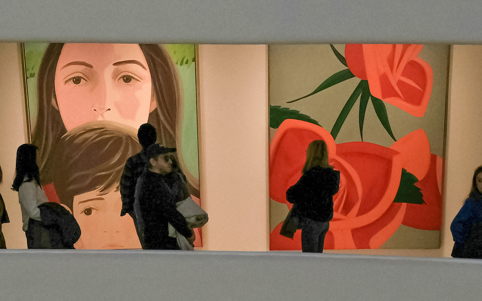 Visitors viewing modern art at the Guggenheim Museum, New York.