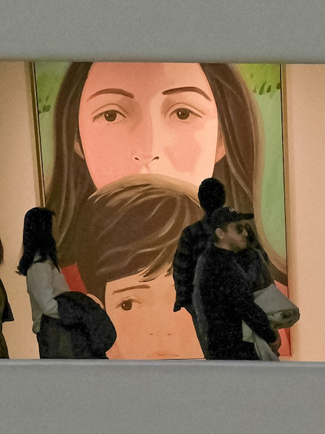 Visitors viewing modern art at the Guggenheim Museum, New York.