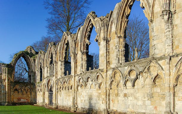 Ruins of St. Mary's Abbey in York, featured on the Harry Potter walking tour.
