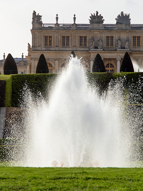 Fountain display in front of the Palace of Versailles, France.