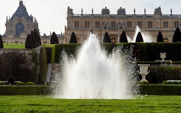 Fountain display in front of the Palace of Versailles, France.