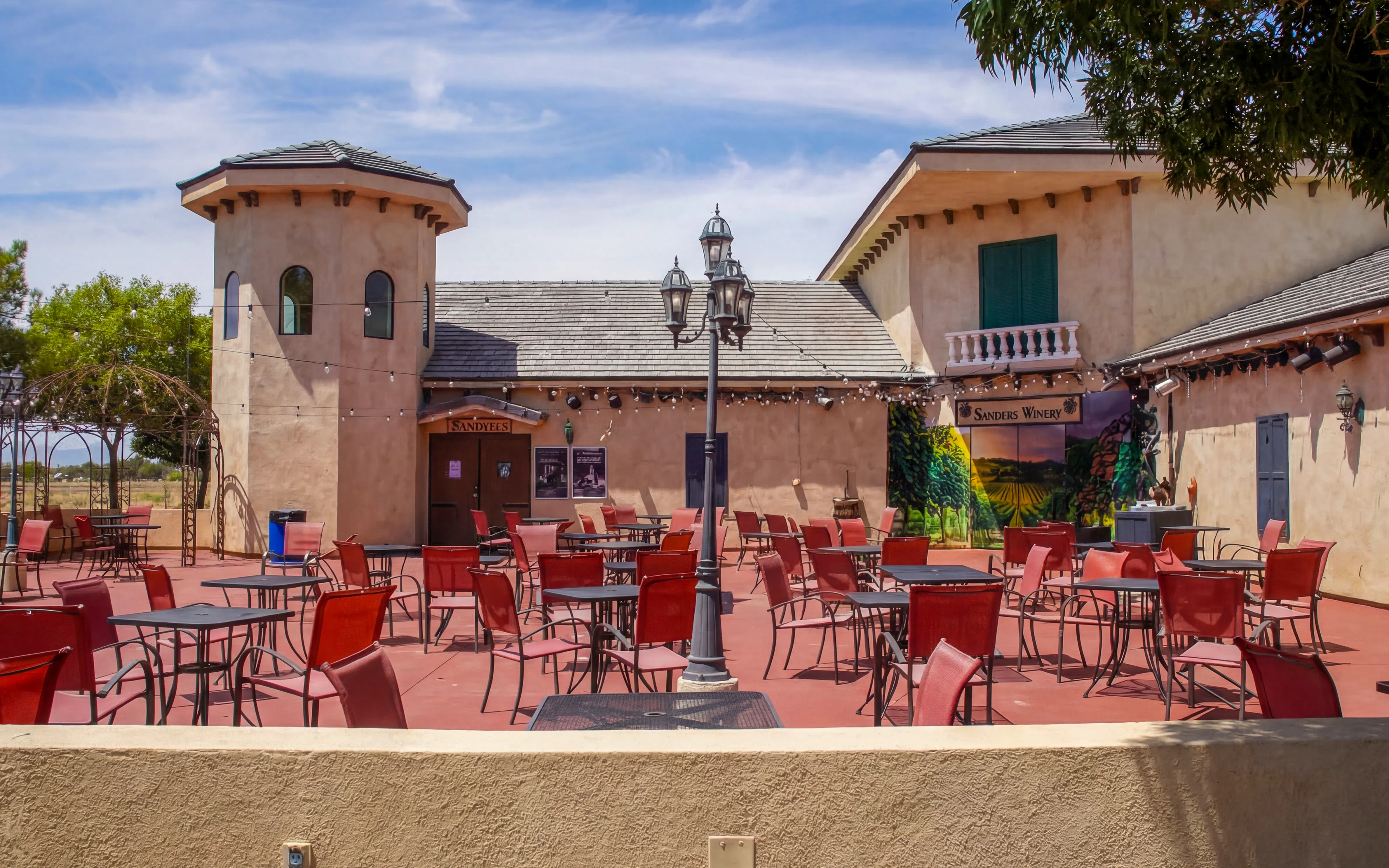 Outdoor seating area at Sanders Winery, Nevada tour.