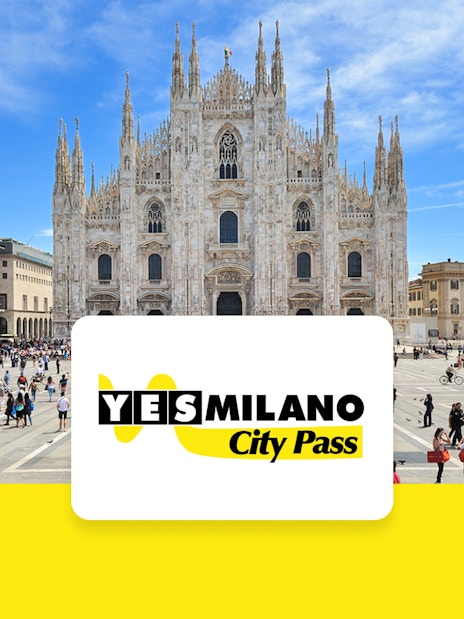 Milano Duomo with YesMilano City Pass logo in foreground.