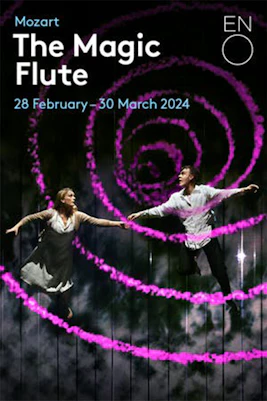 The Magic Flute opera poster with vibrant character illustrations, Vienna, Austria.