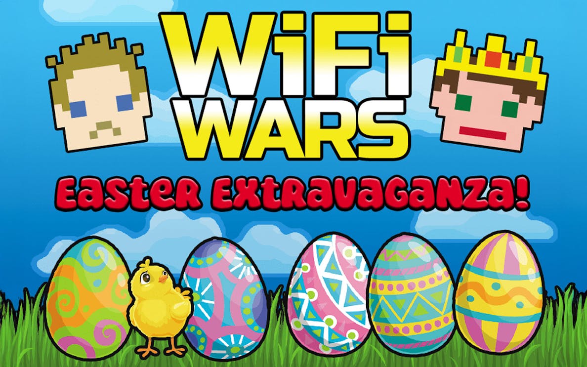WiFi Wars Easter Extravaganza logo with decorated eggs and a chick.