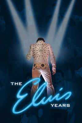 Elvis tribute artist performing on stage in Las Vegas, capturing "The Elvis Years" experience.