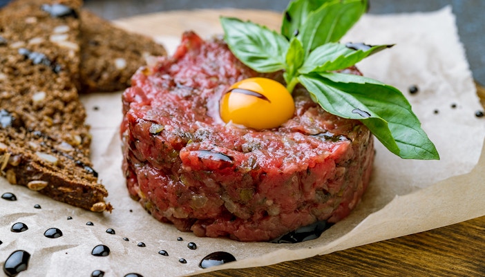 Beef tartare dish at The NoMad, a top post-theatre dinner spot in London.