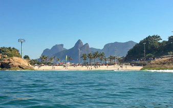 Mountains and beach view during Rio de Janeiro cruise tour.