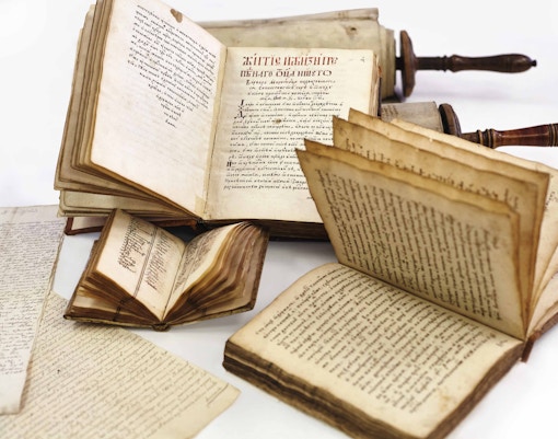 Ancient manuscripts and scrolls at the Jewish Museum in Stockholm.