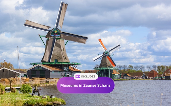 Windmills by the water in Zaanse Schans, Netherlands, included in I Amsterdam City Card.