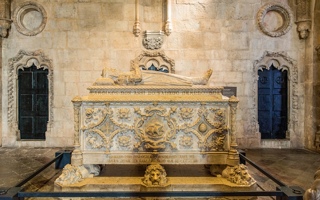 Tomb of Vasco da Gama in Jeronimos Monastery, Lisbon, Portugal.