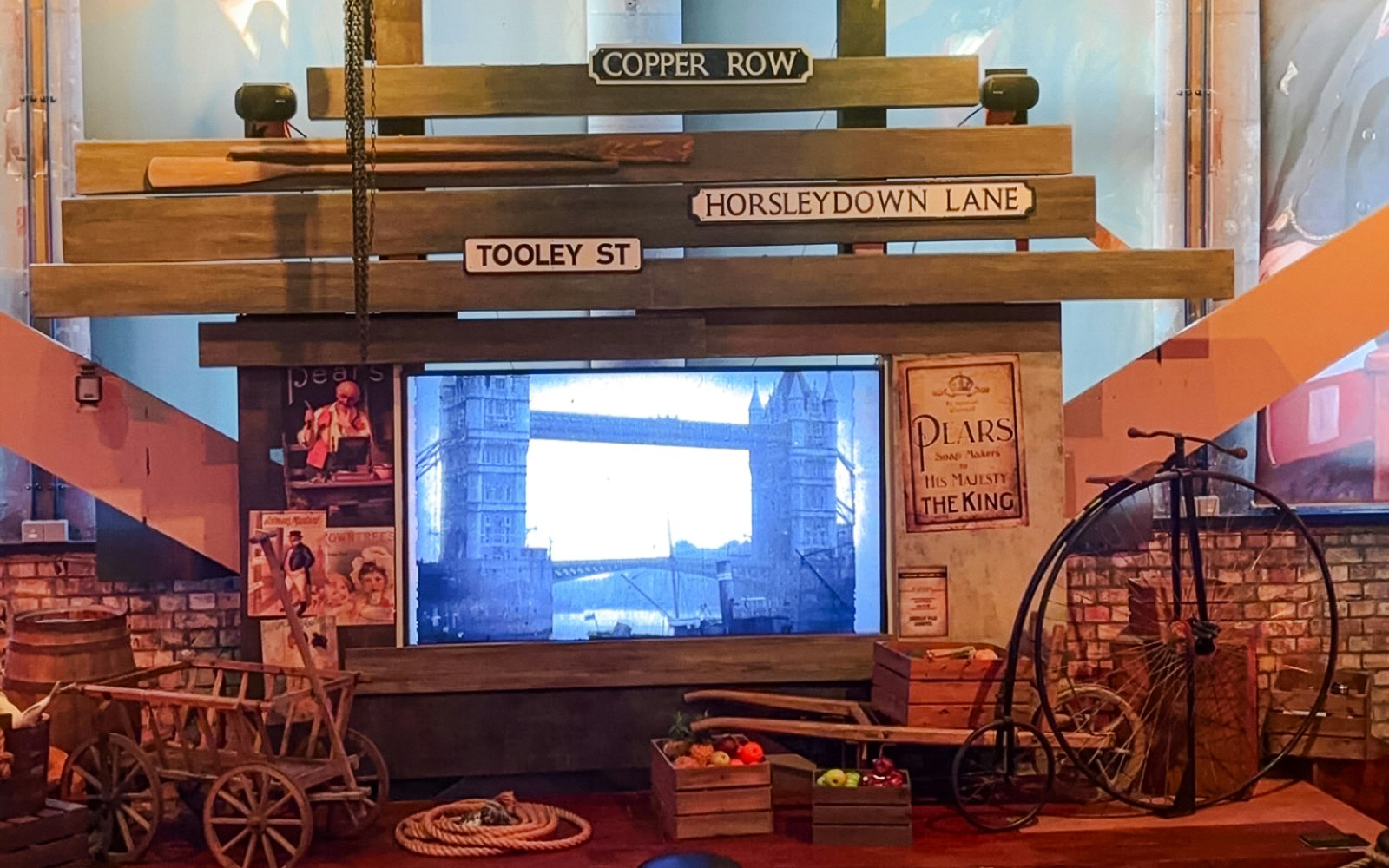 Modern exhibit featuring Tower Bridge at Tower Bridge, London.