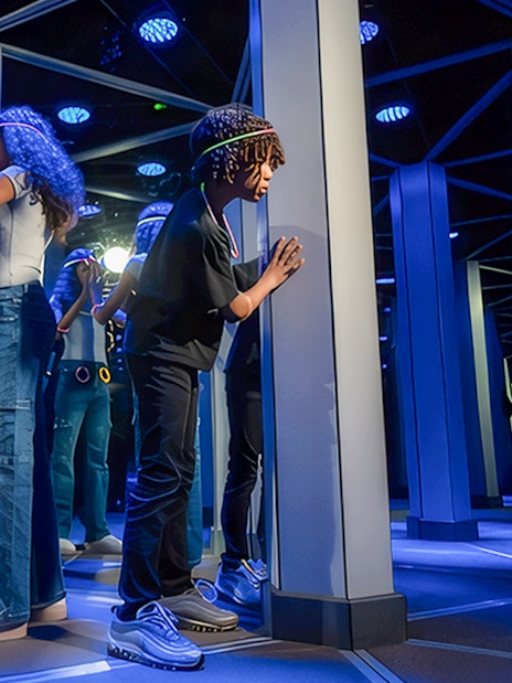Kids exploring Mirror Maze at American Dream.