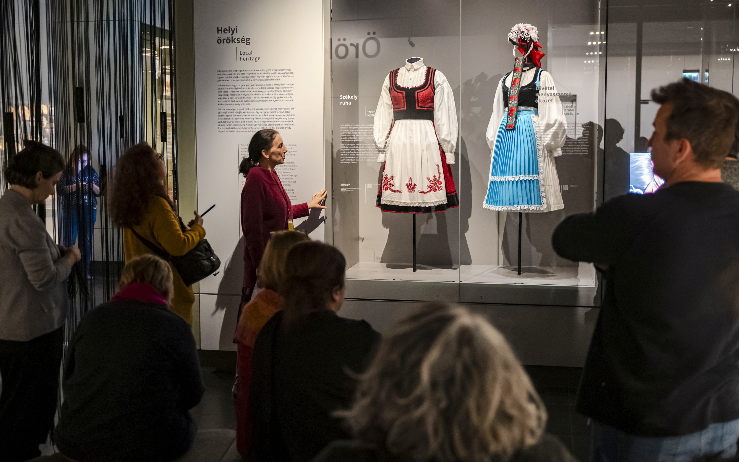 Traditional Hungarian costumes on display at Museum of Ethnography, Budapest exhibition.