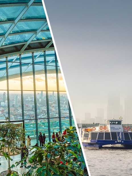 Visitors enjoying the view at Sky Garden, London with cityscape in the background.