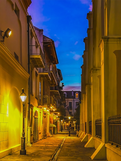 Pirates Alley at dusk in the French Quarter, New Orleans, Louisiana.